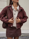 Lightweight Faux Leather Jacket with Lapel Collar and Zipper