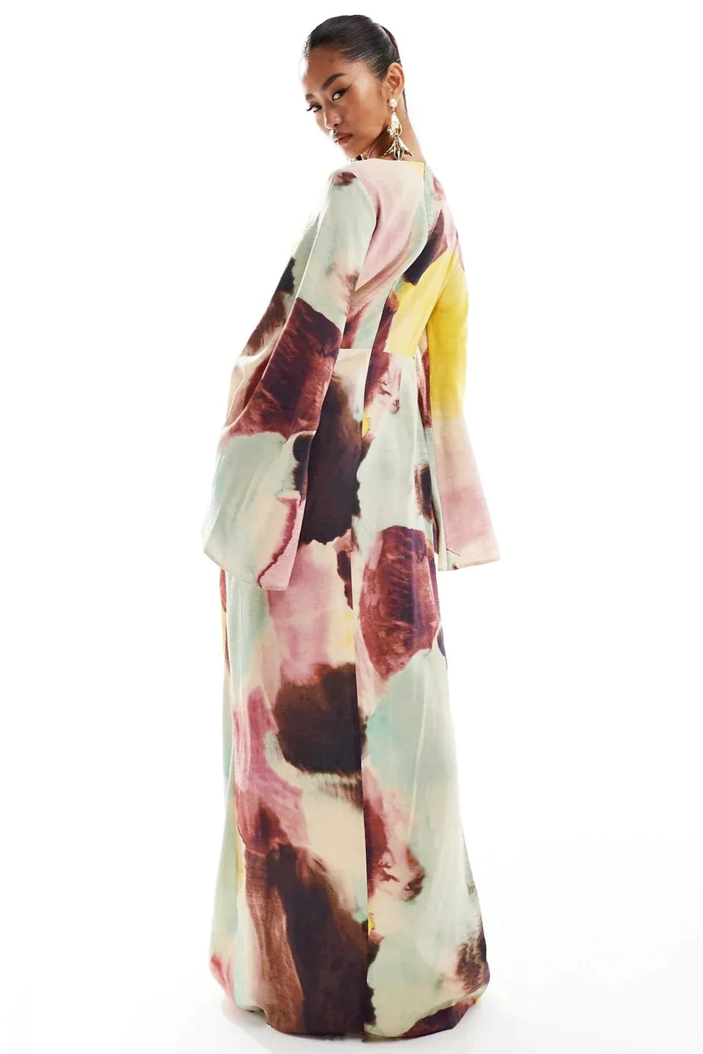 Modern Abstract Watercolor Print Ultra-Long Dress