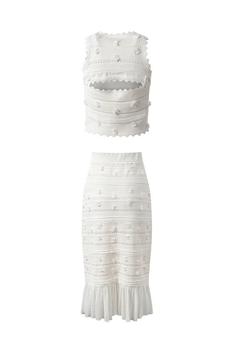 Coordinated Julia Embellished Hollow Out Knit Set