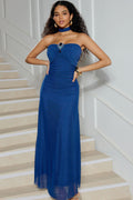 Refined Safety Pin Embellished Slim Fit Evening Midi-Length Dress