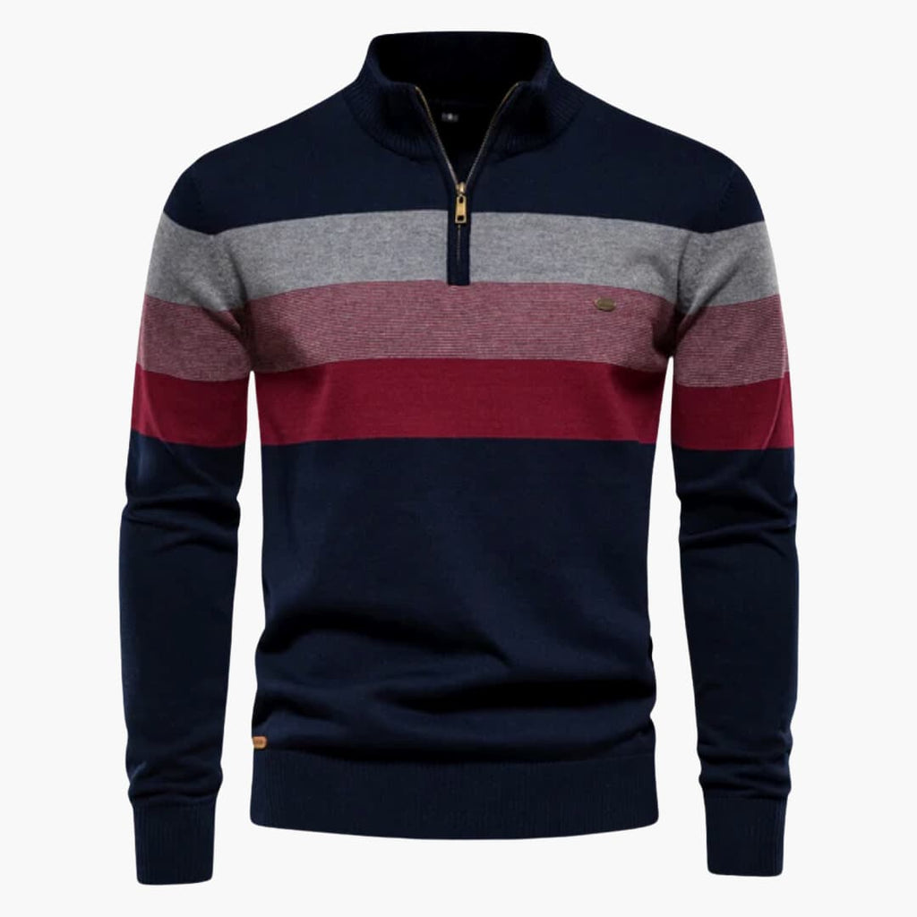 Denim Sweater with Stand Collar