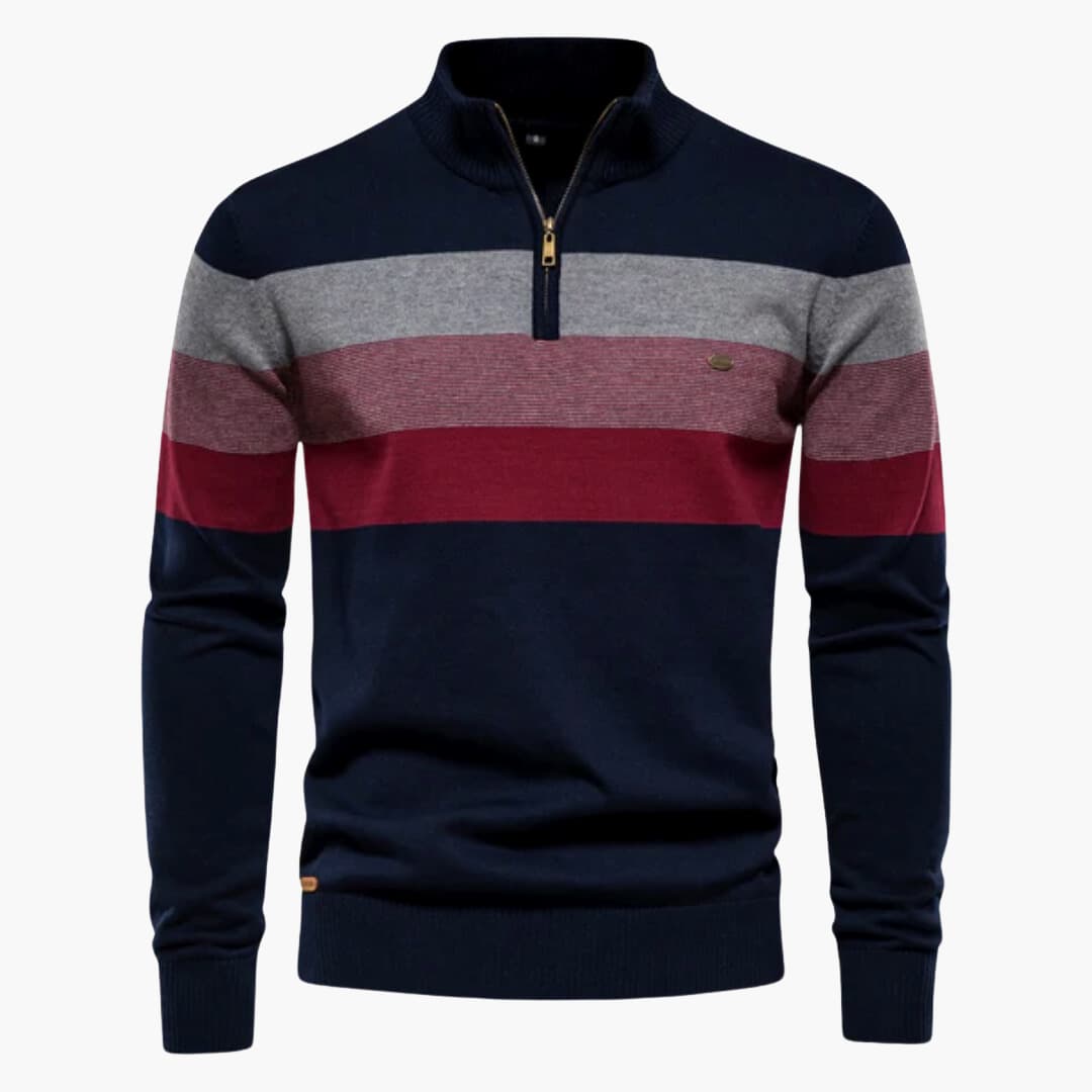 Denim Sweater with Stand Collar
