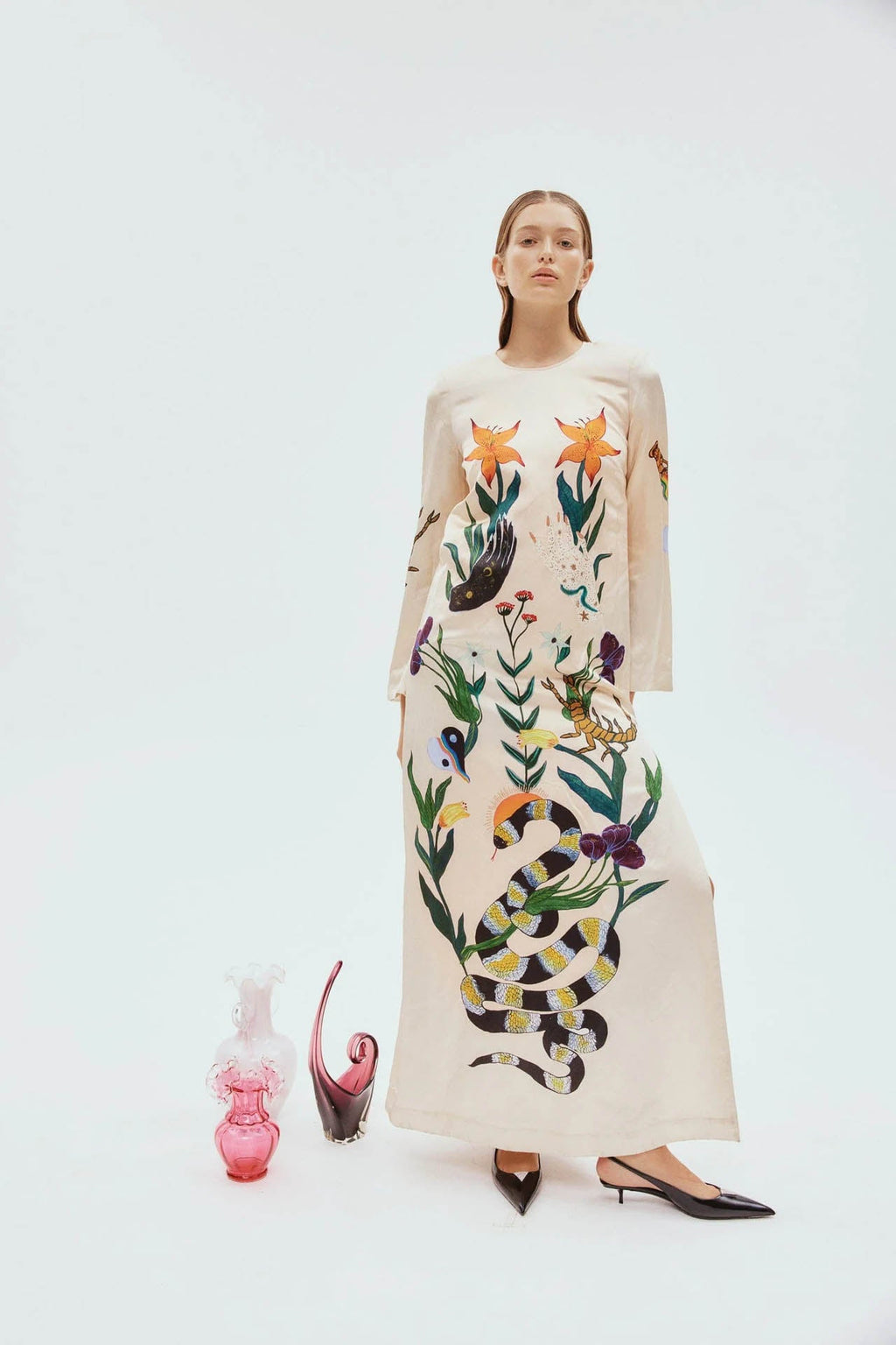 Flirtatious Print Open-Back Dress