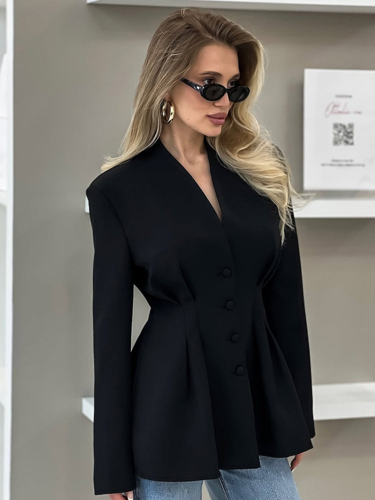 Blazer with Fitted Cut, Lapel Collar and V-Neck