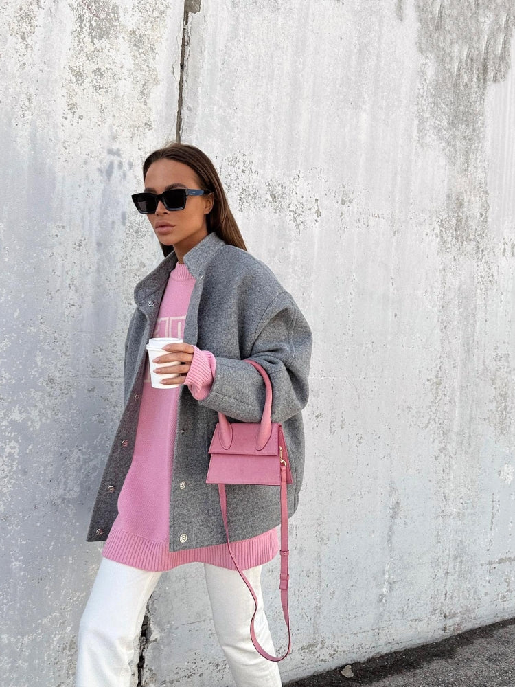 Lightweight Jacket with Plaid and Stand Collar