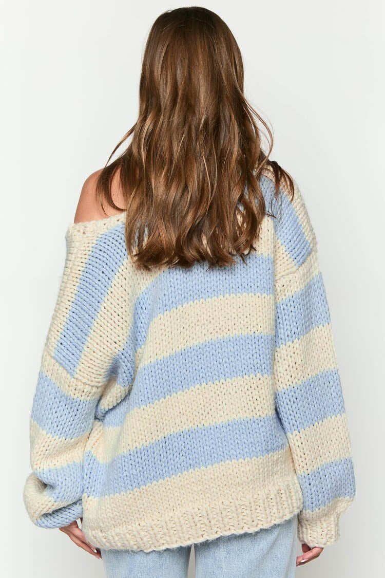Off-shoulder Striped Knit Sweater