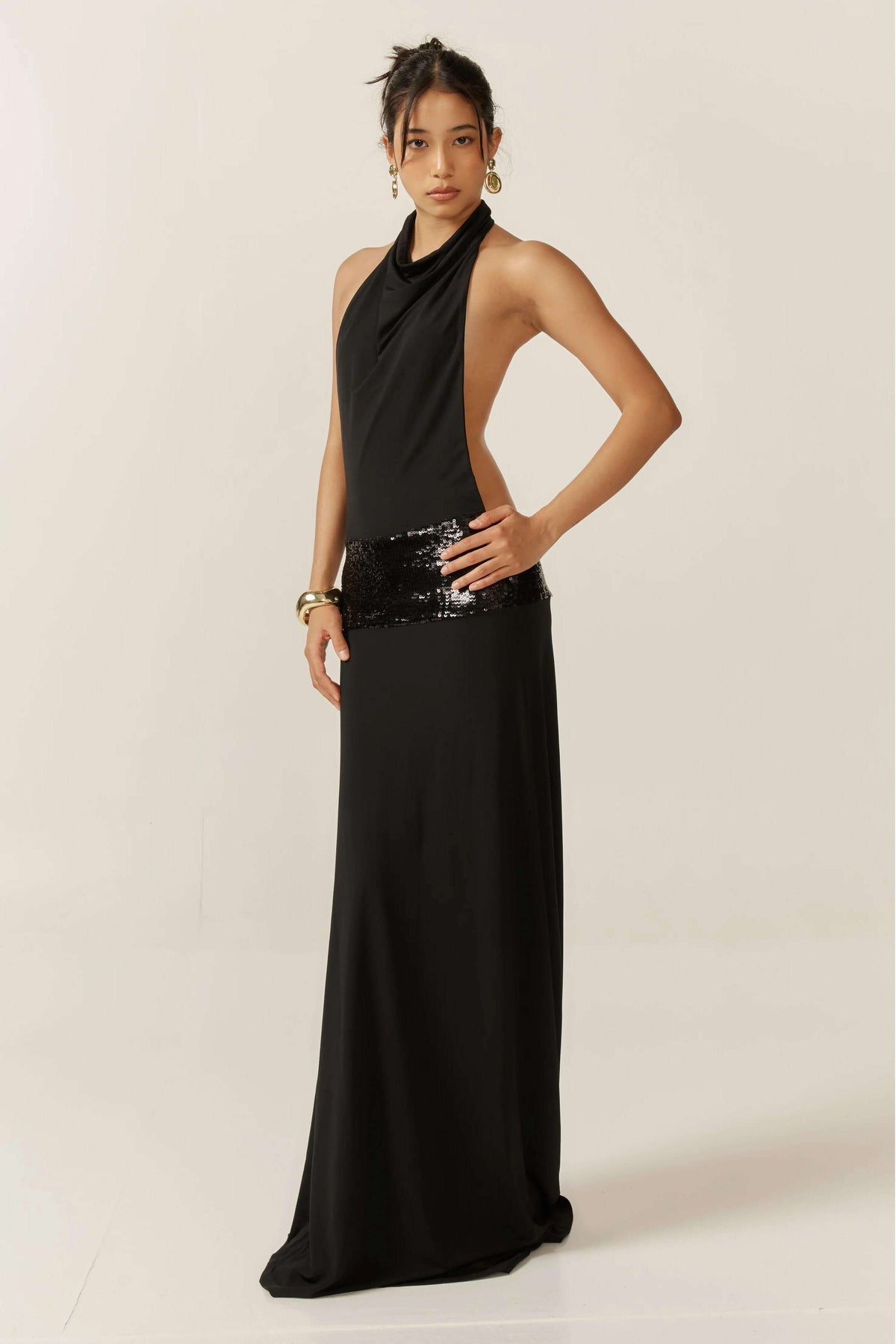 Modern Adele Halter Black Gown