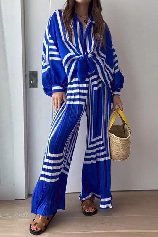 Patterned Striped Pleated Suit