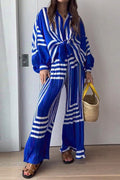 Patterned Striped Pleated Suit