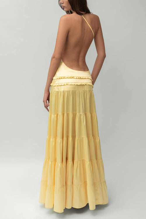 Athena Open-Back Pleated Maxi-Length Dress