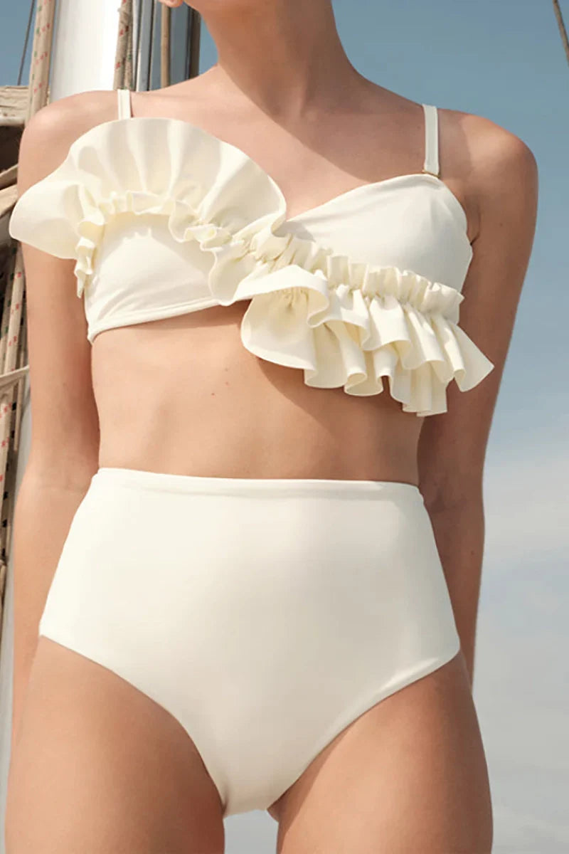 French Ruffled Solid Two-Piece Bikini