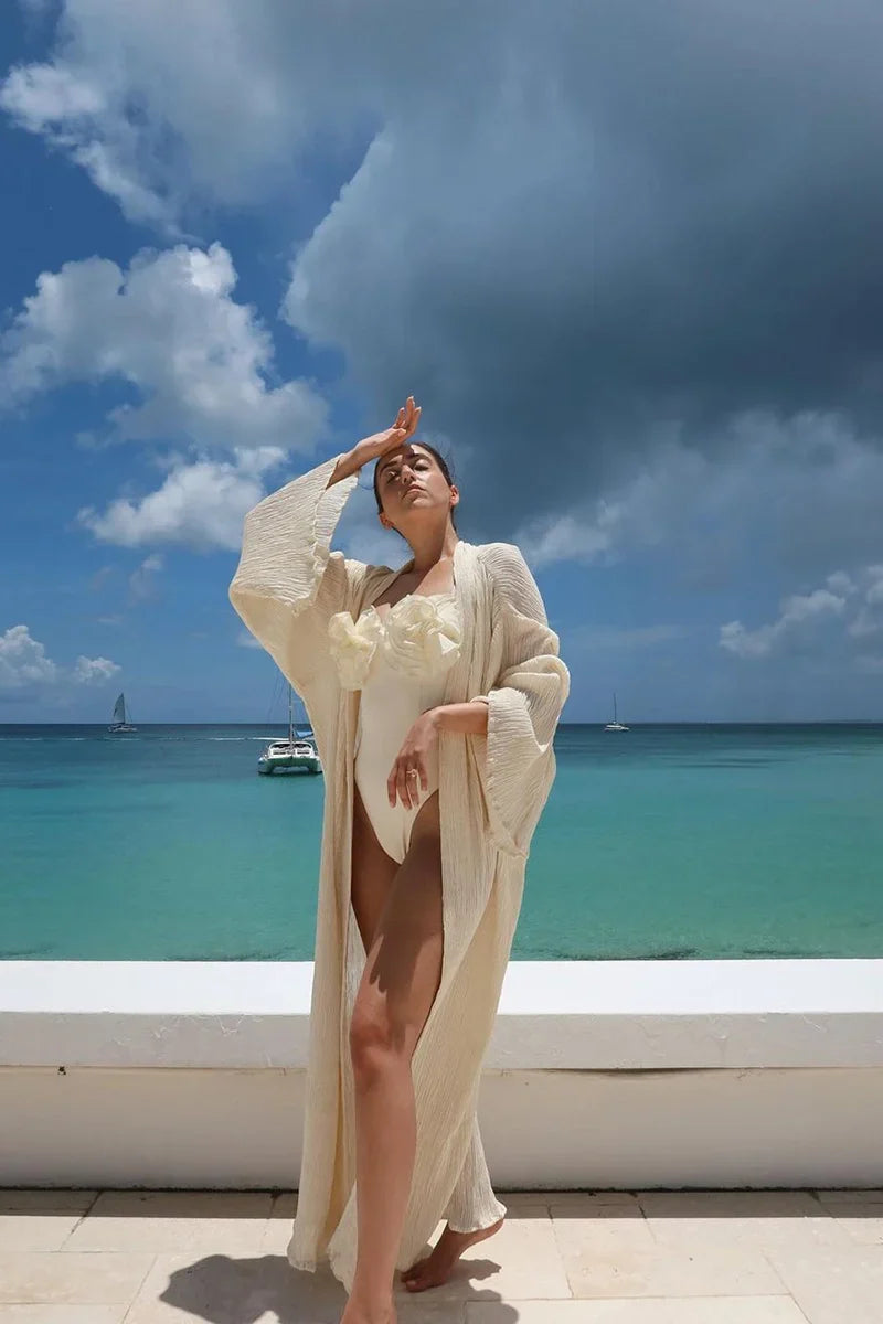 Flower Applique Solid One-Piece Swimwear