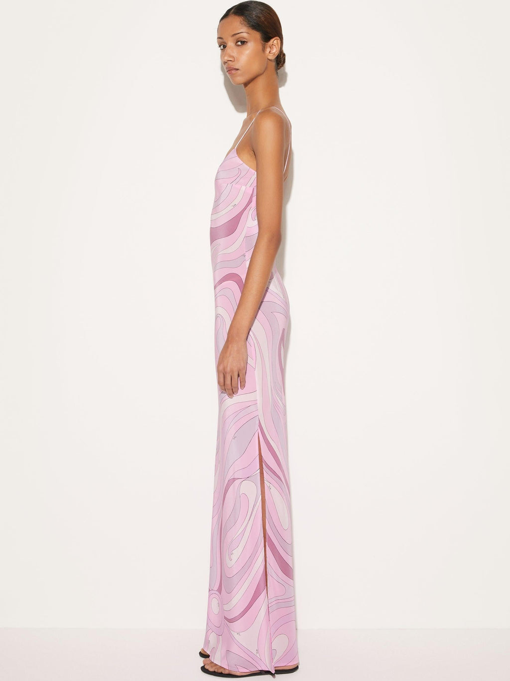 Marmo Patterned Satin Maxi-Length Dress
