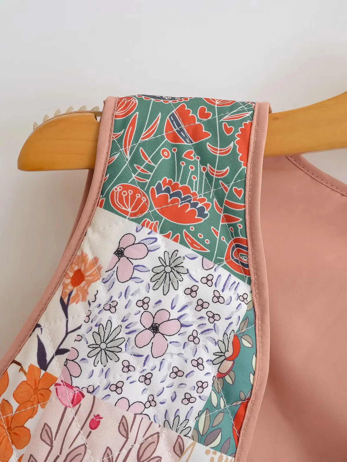 Vest with Floral Print and Patchwork