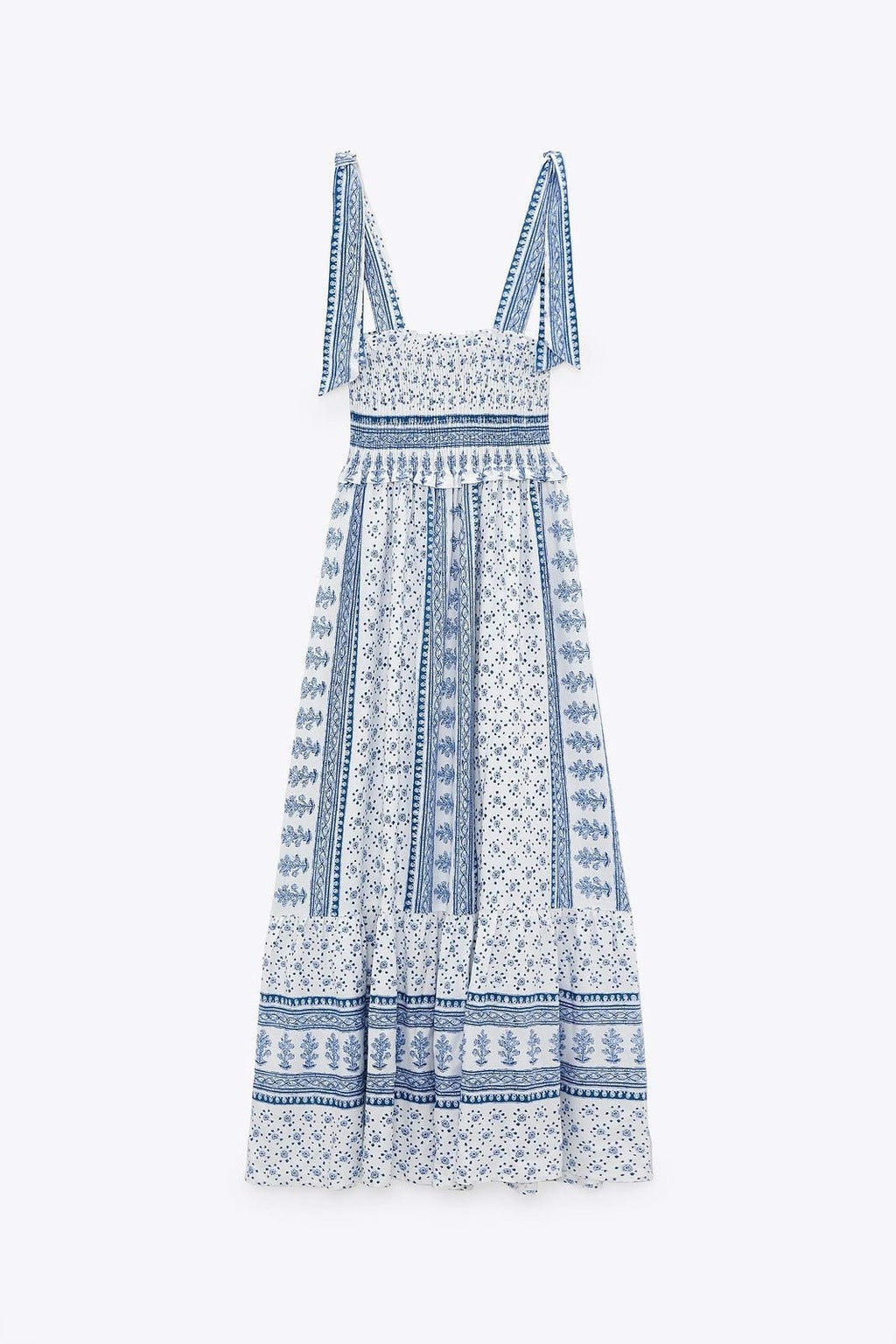 Helga Patterned Shirred Strap Midi-Length Dress