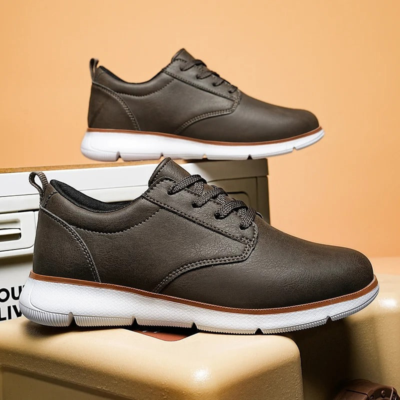 Cowhide Leather Sneakers with Cushioned Sole