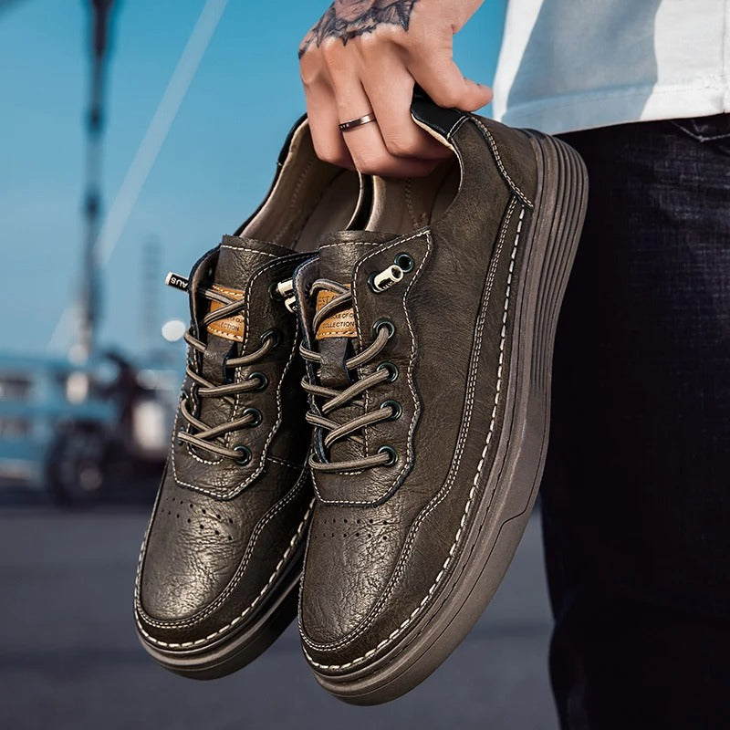 Cowhide Leather Sneakers with Lace-Up Closure