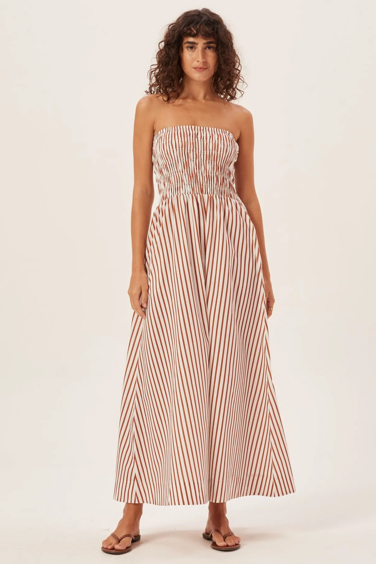 Maud Smocked Stripe Tube Maxi-Length Dress