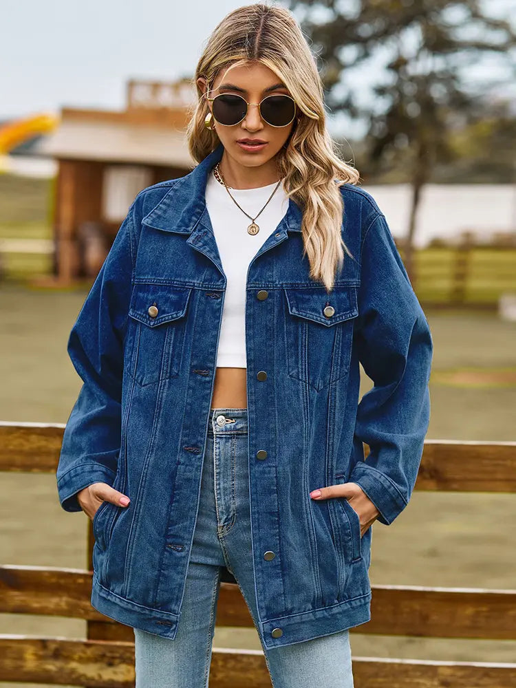 Denim Jacket with Button Closure, Pockets and Relaxed Fit