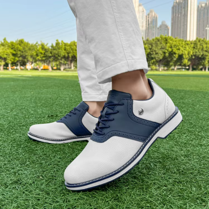 Pebbled Leather Brogue Shoes with Two-Tone Detail