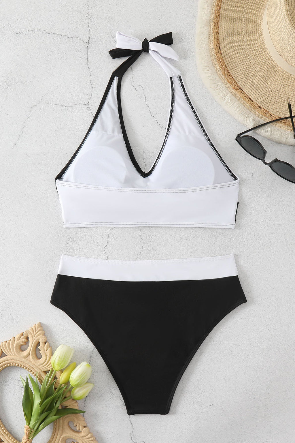Modern Colorblock Halter Bikini Swimwear