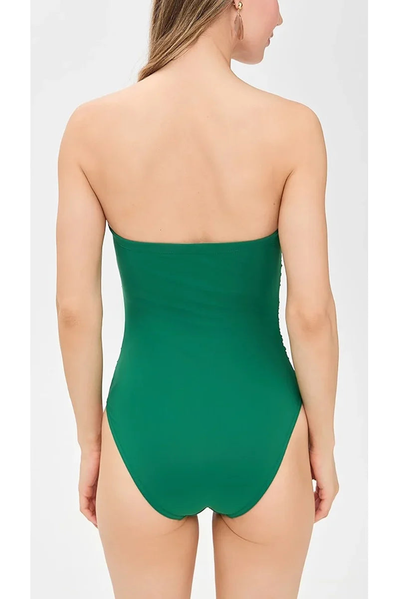 Green 3D Flower Strapless Swimsuit