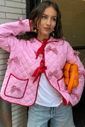 Relaxed Daily Solid Pocket Bow Decor Crew Neck Outerwear