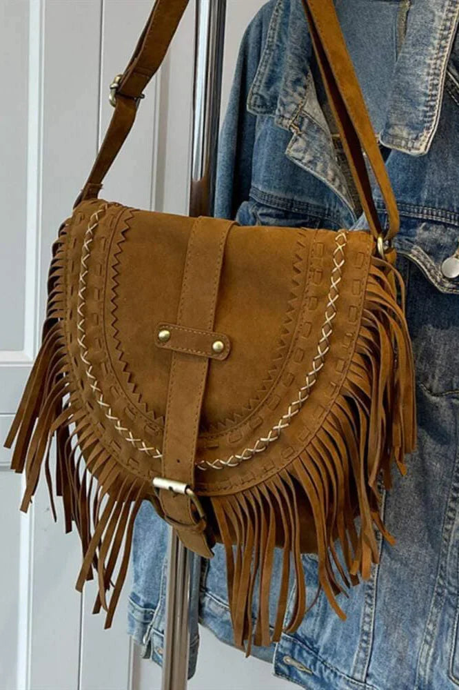 Modern Brown Western Cowboy Style Fringe Crossbody Bag