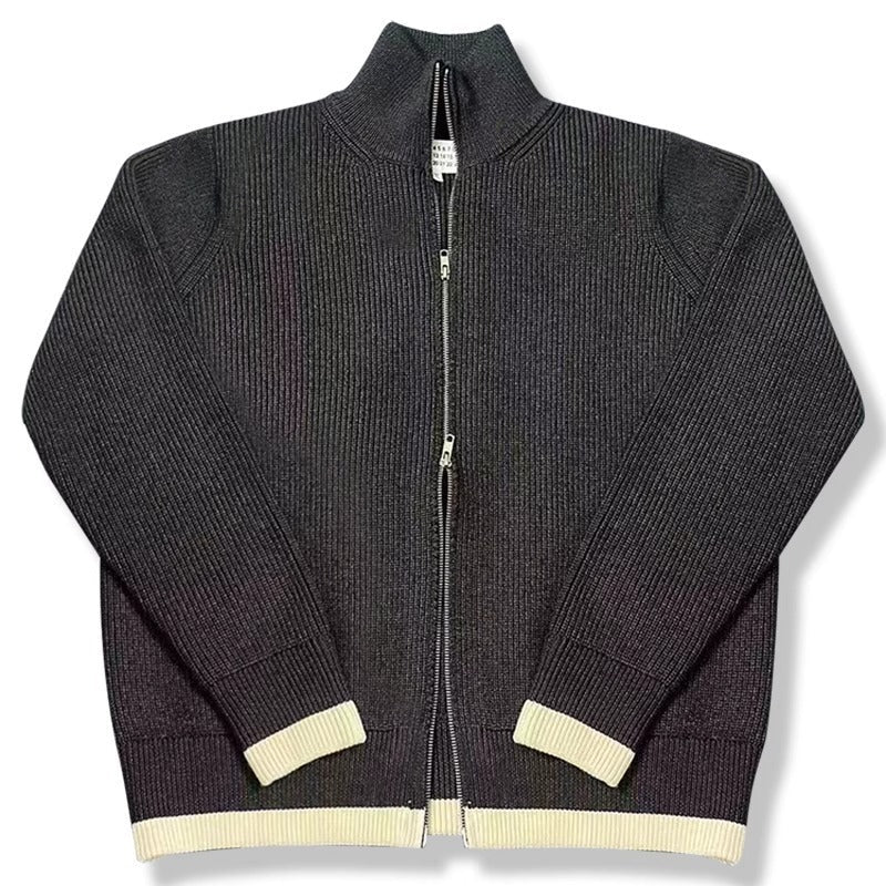 Wool Blend Cardigan with High Collar