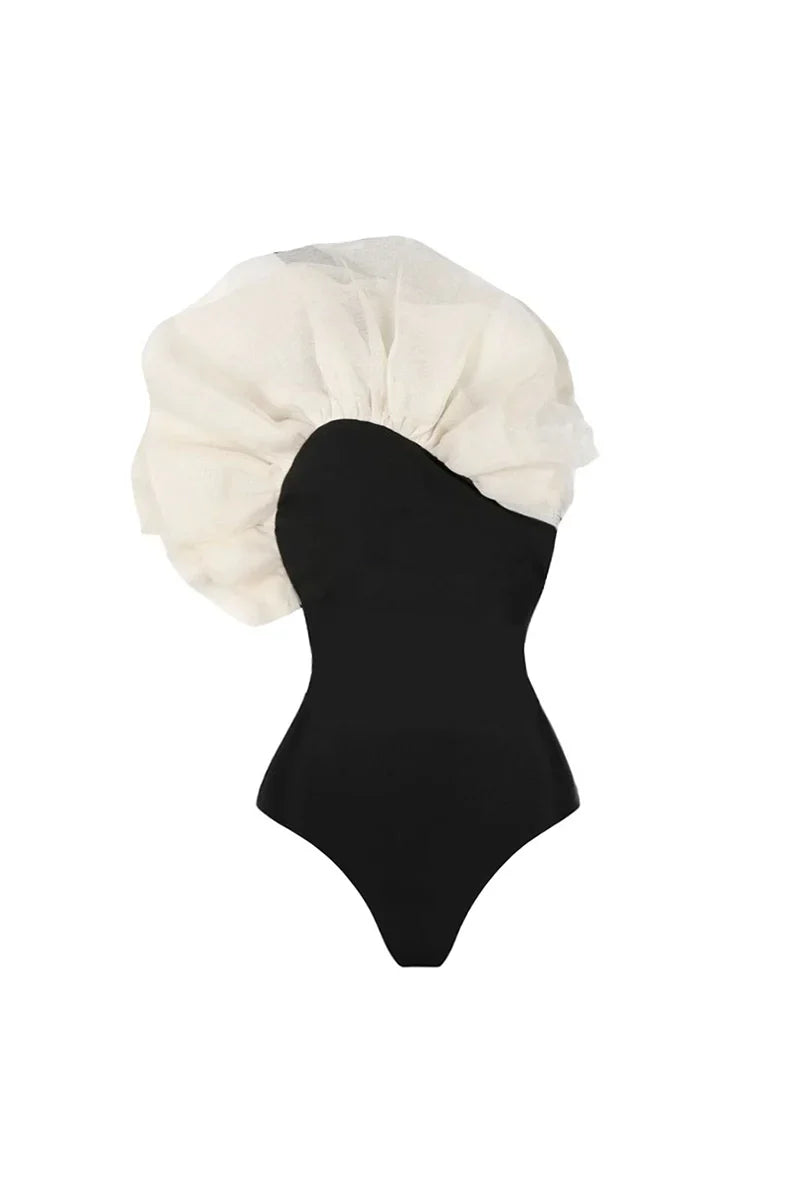 3D Flower Solid Swimsuit
