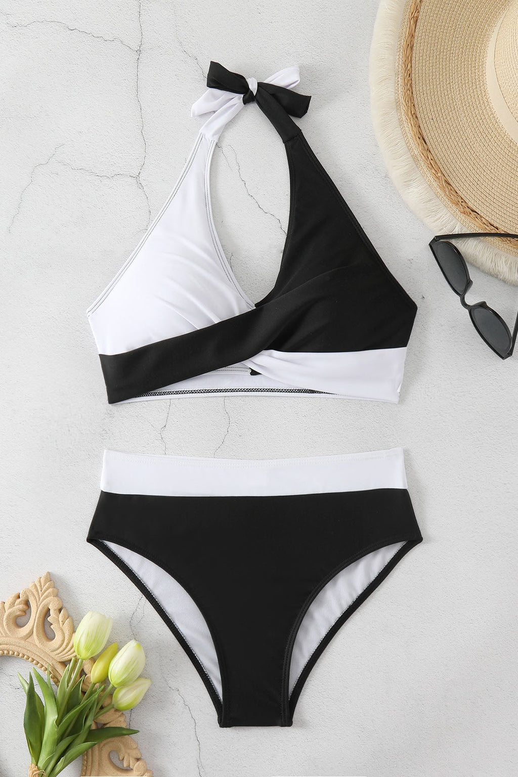 Modern Colorblock Halter Bikini Swimwear