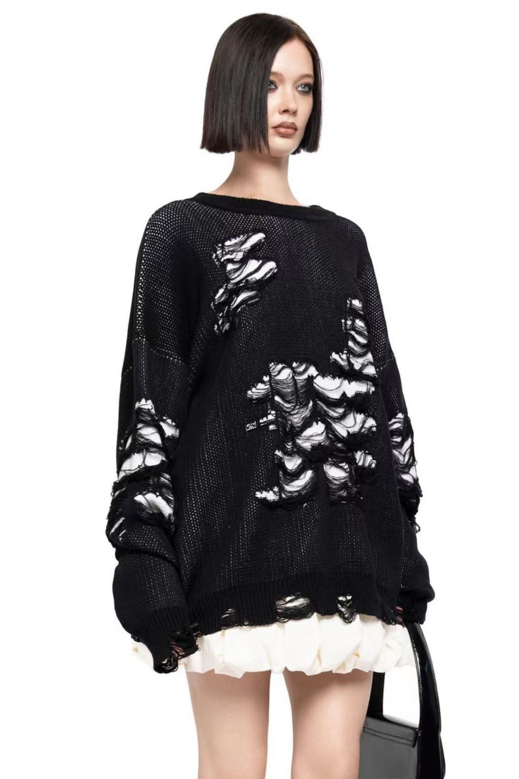 Colorblock Ripped Relaxed Knit Sweater