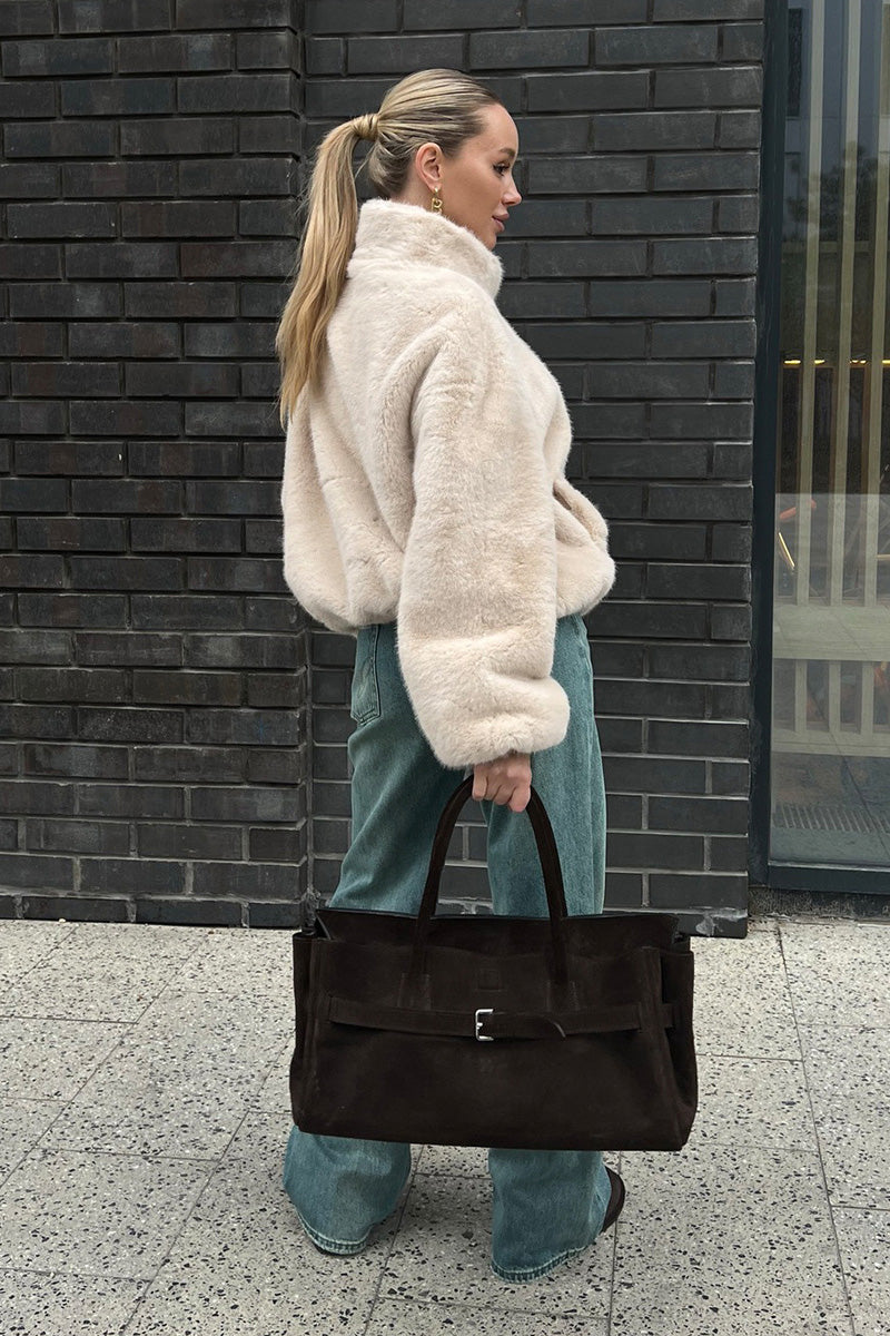 Modern Cozy Cream Short Faux-Fur Jacket