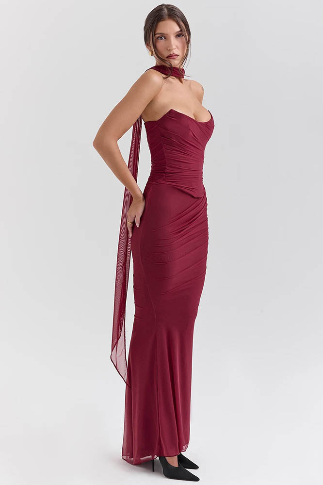 Coordinated Flowy Tie Strapless Slimming Skirt Set