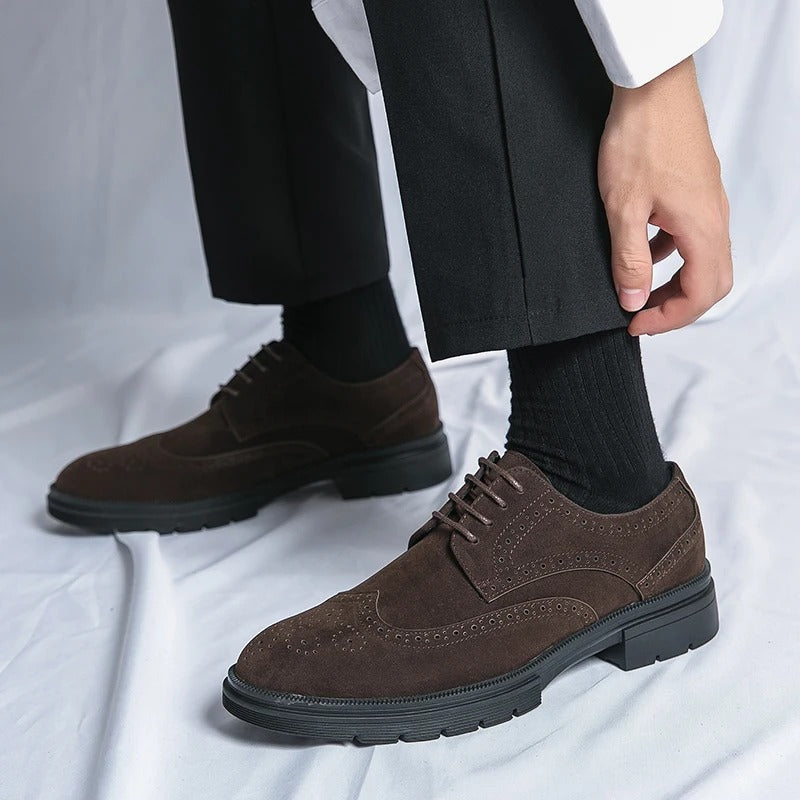 Suede Brogue Shoes with Cushioned Insole