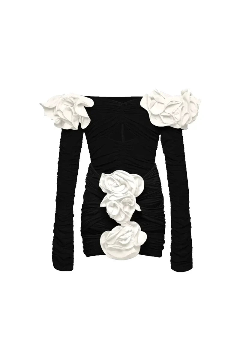 3D Flower Black Swimwear Set