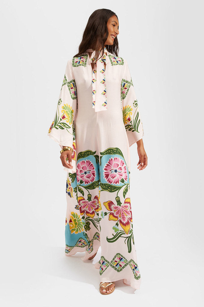 Exquisite Sunshine Flower Print Flowing Maxi-Length Dress
