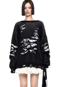 Colorblock Ripped Relaxed Knit Sweater