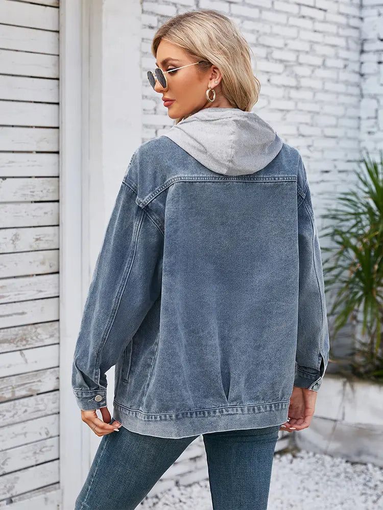 Mid-Length, Lightweight Denim Jacket with Hood