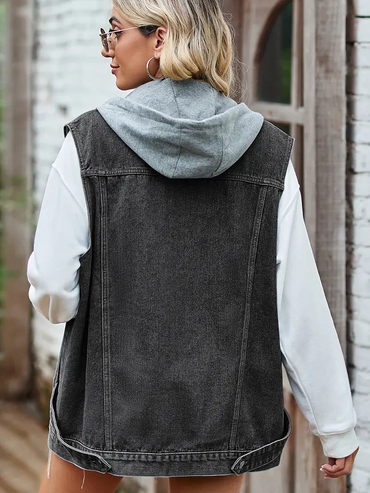 Denim Vest with Relaxed Fit in Black