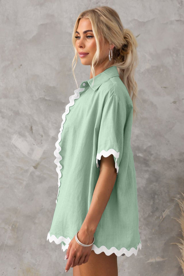 Simple Knit Cardigan Wavy Stitching Set