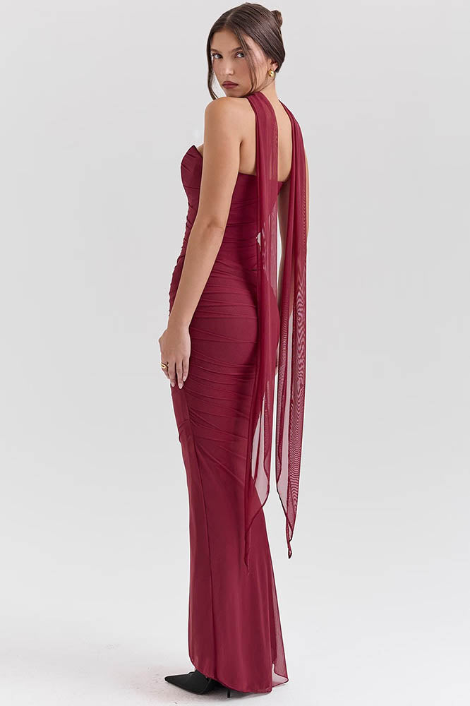 Coordinated Flowy Tie Strapless Slimming Skirt Set