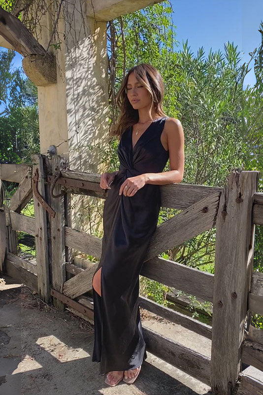 Deep V Sleeveless Open-Back Dress