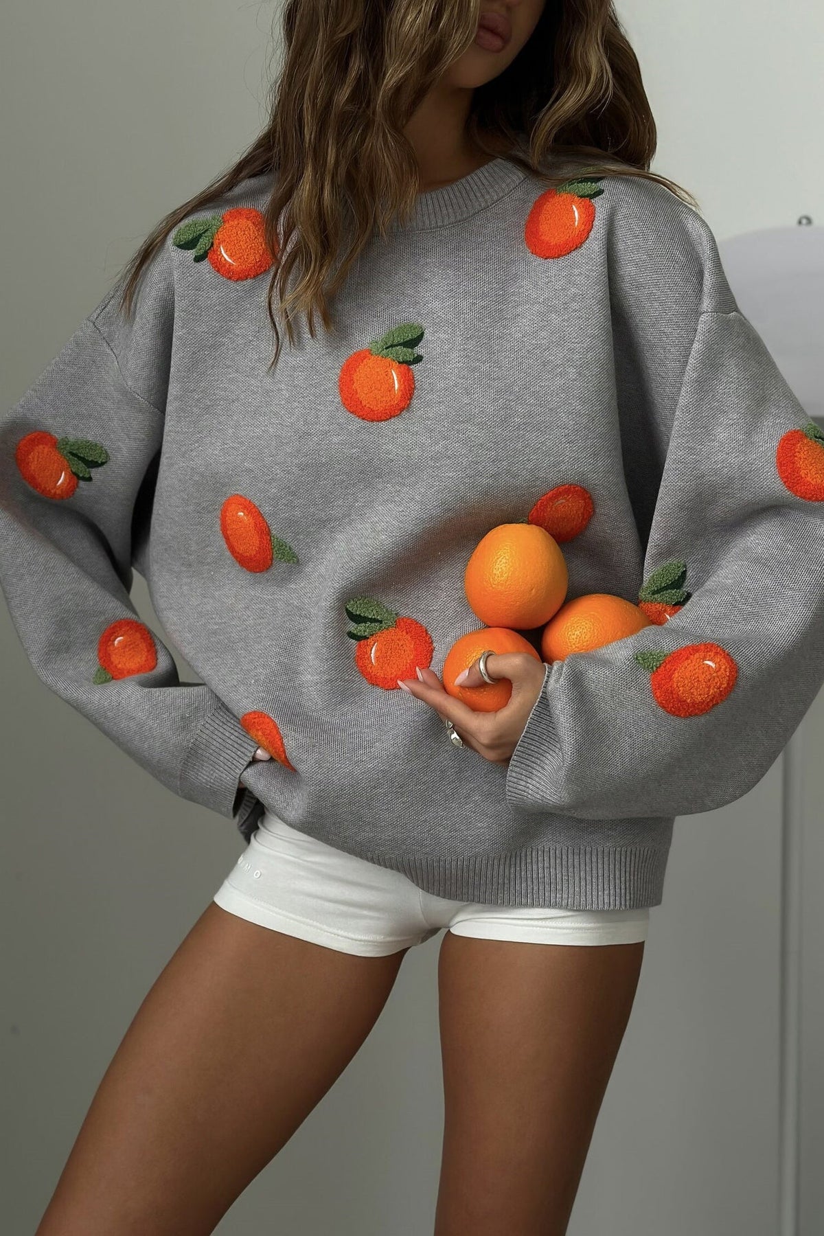 Modern Girls' Orange Flocked Knit Sweater