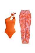 Flower One-Shoulder Cut-Out Swimwear Set