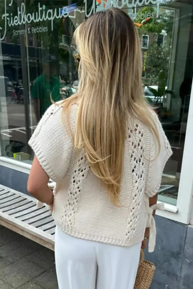 Knitted Lace-Up Hollow Women's Knit Sweater