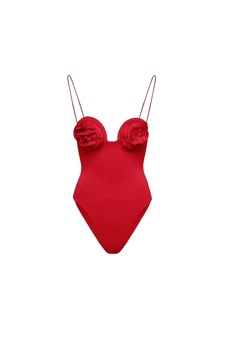 Flower Applique Swimsuit Skirt Set