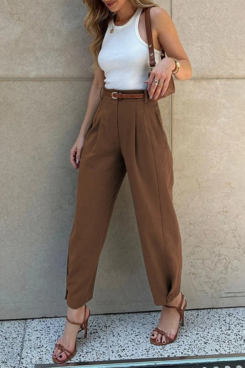 Stylish Loose High Waisted Drawstring Suit Trousers