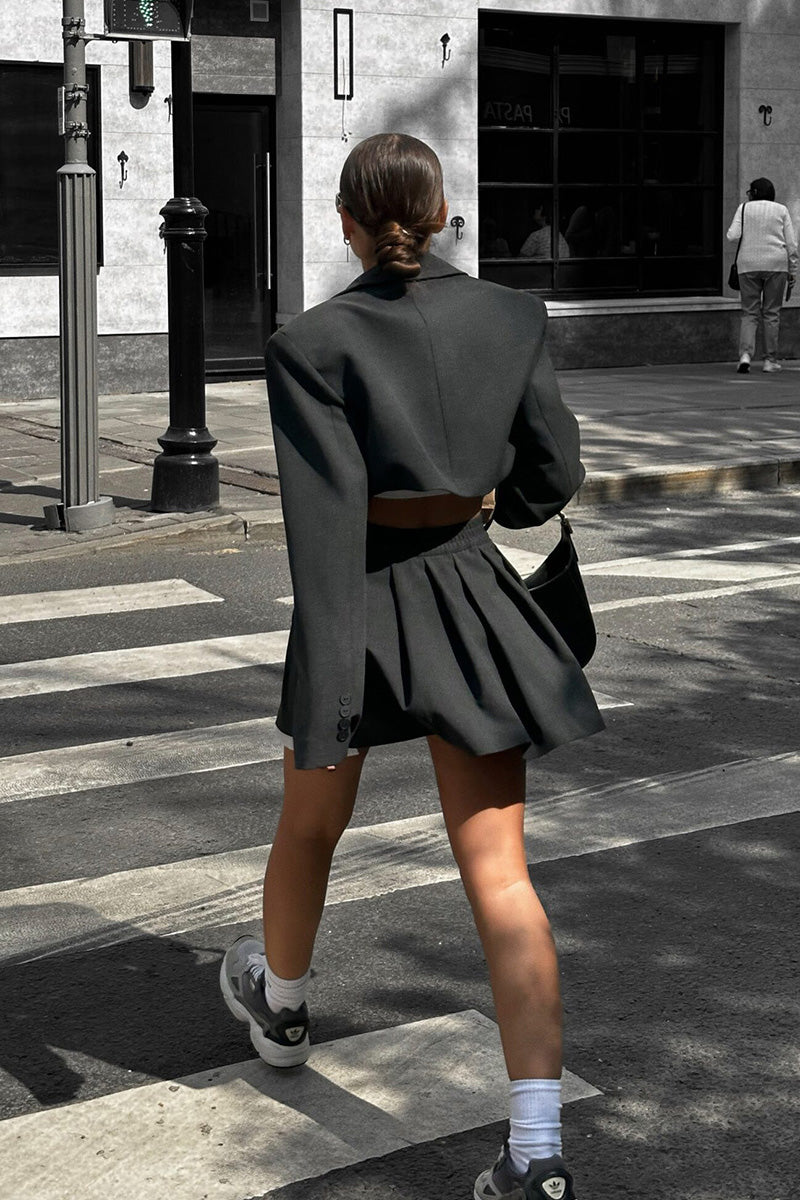 Coordinated Contrast Silhouette Cropped Skirt Set