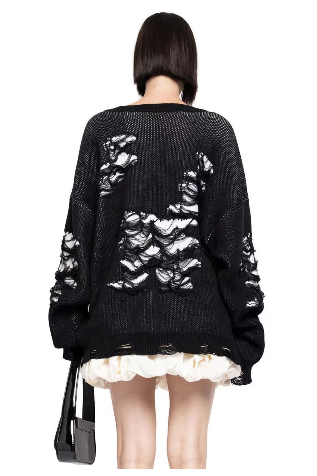 Colorblock Ripped Relaxed Knit Sweater